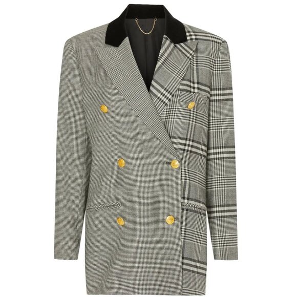 Ronny Kobo “Kiera” Oversized Wool Blazer – Plaid & Houndstooth Power Jacket - Picture 1 of 7